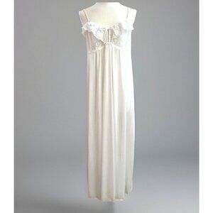 VTG Maidenform Maxi Babydoll Slip Dress Negligee Size M White Lace Bridal Fairy